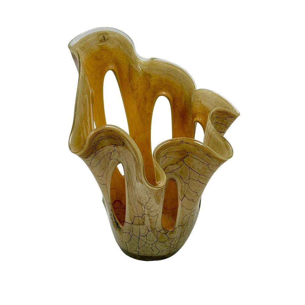 JÓZEFINA KROSNO POLAND HAND-BLOWN PULLED BROWN MARBLED PATTERN